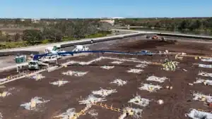 Aerial view of foundation pad preparation on a Southwest Structural project
